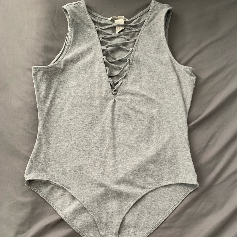 Grey lace one pice top